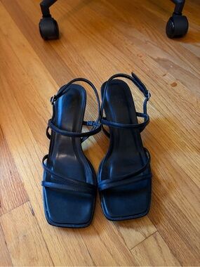 Classic Black Strappy Square-Toe Sandals